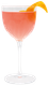 Ein stilvolles Cocktailglas, gefüllt mit einem leuchtend rosa Getränk, das mit einer frischen Orangenschale dekoriert ist.
