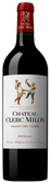 Die Flasche Château Clerc Milon zeigt ein kunstvolles Etikett mit tanzenden Figuren, das die Tradition und Eleganz des Weins verkörpert.