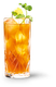 Ein elegantes Glas mit einem erfrischenden, orangefarbenen Getränk, garniert mit frischer Minze und einer Zitronenscheibe.