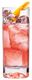 Ein Cocktail mit einer klaren, roten Farbe, der in einem eleganten Glas serviert wird, garniert mit einer Orangenschale.