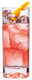 Ein Cocktail mit einer klaren, roten Farbe, der in einem eleganten Glas serviert wird, garniert mit einer Orangenschale.
