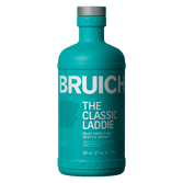 Eine türkisfarbene Whiskyflasche mit dem Namen 'The Classic Laddie' und dem Logo der Bruichladdich-Destillerie.