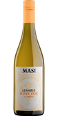 Ein ansprechendes Bild der Masi Levarie Soave DOC Classico Flasche, die durch ihr kunstvolles Etikett und den goldenen Korken besticht.