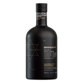 Eine elegante, schwarze Whiskyflasche von Bruichladdich mit goldenen und weißen Schriftzügen, die die Exklusivität betont.