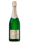 Eine elegante Flasche Mumm Sekt mit einem goldenen Korken, die mit Wassertropfen bedeckt ist und Frische ausstrahlt.