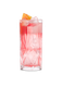 Ein eleganter Cocktail in einem facettierten Glas, gefüllt mit eisgekühltem, pinkfarbenem Getränk und einer Orangenscheibe.