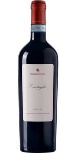 Ein stilvoller Rotwein in einer schlanken Flasche, die mit einem hellen Etikett und einem roten Deckel versehen ist.