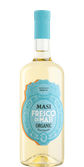 Eine Flasche des biologischen Weins 'Fresco di Masi' mit einem hellblauen Korken und einem eleganten Etikett in sanften Farben.