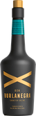 Eine markante schwarze Rumflasche mit goldfarbener Kapsel und türkisfarbenem Flaschenhals. Das minimalistische Etikett mit goldenem Kreuz und goldener Schrift verleiht der Flasche eine moderne und hochwertige Ausstrahlung.