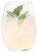 Ein elegantes Glas mit einem erfrischenden Getränk, gefüllt mit Eis und garniert mit frischen Salbeiblättern.