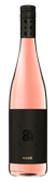 Ein ansprechendes Bild einer Roséweinflasche, die in einem minimalistischen Stil mit schwarzem Etikett und goldener Schrift gestaltet ist.