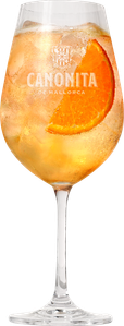 Ein transparentes Glas, gefüllt mit einem spritzigen Getränk, das durch eine Orangenscheibe geschmückt ist, lädt zum Trinken ein.