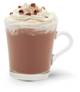 Ein köstliches Getränk aus heißer Schokolade, gekrönt mit Sahne und Schokoladenraspeln, das zum Genießen einlädt.