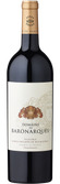 Eine elegante Flasche Rotwein mit goldener Kapsel und kunstvollem Etikett, das den Namen 'Domaine de Baronarques' trägt.