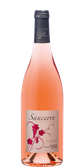Die Flasche Sancerre Roséwein zeigt ein elegantes Etikett mit Traubenmotiven, perfekt für besondere Anlässe.