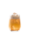 Ein elegantes Glas mit einem goldenen Getränk, das mit Eis gefüllt ist und eine schaumige Oberseite hat.