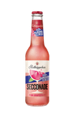 Eine Flasche Rotkäppchen Secconade Pink Grapefruit mit 0,0% Alkohol, mit buntem Etikett das eine Grapefruit sowie das Rotkäppchen Logo zeigt.
