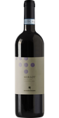 Die Merlot-Flasche von Mandrarossa hebt sich durch ihr schlichtes, aber elegantes Etikett und die markante Farbgestaltung hervor.