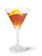In einem klaren Glas präsentiert sich ein Cocktail mit einer tiefen, bernsteinfarbenen Flüssigkeit und einer Zitronenschalen-Dekoration.