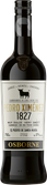 Ein edler Sherry von Osborne, der in einer stilvollen Flasche mit einem ikonischen Stier-Logo und dem Jahr 1827 abgebildet ist.