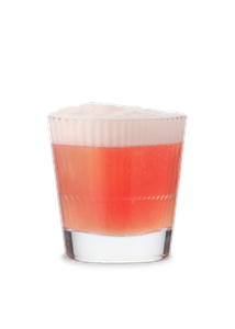 Ein erfrischendes, schaumiges Getränk in einem klaren Glas, das eine ansprechende Farbverlauf von rosa bis klar zeigt.