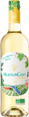 Die Flasche zeigt ein frisches, helles Weißwein-Design mit Weinreben und einer malerischen Landschaft auf dem Etikett.