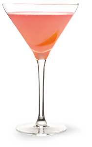 Ein erfrischender rosa Cocktail in einem hohen Glas, das auf einem klaren Untergrund präsentiert wird.