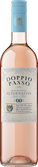 Eine elegante Roséweinflasche mit hellblauer Schraubkapsel und hellem Etikett in Weiß und Pastellblau mit goldenen Verzierungen, das der Flasche eine frische und moderne Ausstrahlung verleiht.