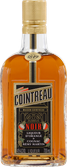 Cointreau Noir, ein Likör mit 40% Alkohol, wird in einer klaren Flasche präsentiert, die den bernsteinfarbenen Inhalt sichtbar macht.