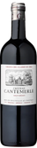 Die Flasche zeigt das historische Château Cantemerle, umgeben von einer detaillierten Zeichnung des Weinguts und der Landschaft.