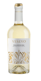 Die Flasche Vesevo Falanghina zeigt ein modernes Design mit einem stilisierten, goldenen Muster auf dem Etikett.