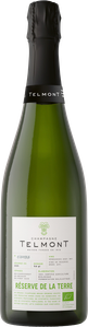 Das Etikett der Telmont-Champagnerflasche hebt die Jahrgänge und die biologischen Anbaumethoden hervor.