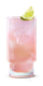Ein stilvolles, geripptes Glas enthält ein prickelndes rosa Getränk, das mit einer Limettenscheibe verziert ist.