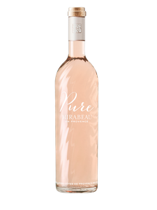 Ein hochwertiger Roséwein, der in einer transparenten Flasche mit einem eleganten, minimalistischen Etikett präsentiert wird.