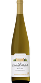 Eine elegante Flasche Riesling von Chateau Ste. Michelle mit goldener Kappe und einem detaillierten Etikett, das die Weinkellerei zeigt.