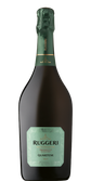 Die Flasche Ruggeri Quartese Prosecco zeigt ein modernes Design mit einem stilvollen, grünen Etikett und einer schimmernden Oberfläche.