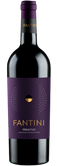 Eine elegante Weinflasche mit schwarzem Etikett und orangefarbenem Akzent, die den Namen 'Fantini' trägt.