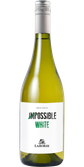 Eine Flasche Weißwein mit dem Etikett 'Impossible White' von Laborie, die in einem eleganten Design präsentiert wird.