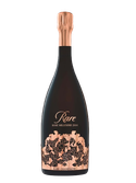 Eine elegante Flasche Rosé-Champagner mit kunstvollem, goldenen Etikett und einem stilvollen, schwarzen Design.