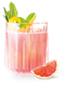 Ein erfrischendes, pinkes Getränk in einem eleganten Glas, garniert mit Minze und Zitrone, neben einer Grapefruit-Scheibe.