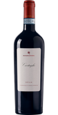 Ein stilvoller Rotwein in einer schlanken Flasche, die mit einem hellen Etikett und einem roten Deckel versehen ist.
