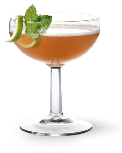 Ein stilvoller Cocktail in einem Glas, das mit Minze und Limette dekoriert ist, strahlt Erfrischung und Genuss aus.