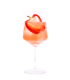 Rosafarbener, perlender Drink mit Eiswürfeln und einer Scheibe roter Paprika als Garnitur in einem hohen Stielglas vor weißem Hintergrund.