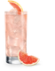 Ein erfrischendes, pinkes Getränk in einem Glas, das mit Eis gefüllt ist und eine saftige Grapefruit-Scheibe als Garnitur hat.