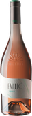 Die Flasche hat eine auffällige rosafarbene Farbe und ein detailliertes Etikett mit dem Namen 'Emilio' und einem Pfau-Design.