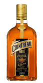 Cointreau Noir, ein Likör mit 40% Alkohol, wird in einer klaren Flasche präsentiert, die den bernsteinfarbenen Inhalt sichtbar macht.