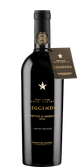 Eine elegante Flasche Wein mit schwarzem Etikett und goldenen Schriftzügen, die den Namen 'Leggenda' trägt.