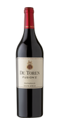 Eine elegante Flasche Rotwein mit einem roten Kapselverschluss, die die Bezeichnung 'De Toren Fusion V' trägt.