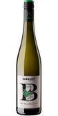 Die Flasche zeigt ein modernes Design mit dem Buchstaben B und einer künstlerischen Darstellung eines Weinglases auf dem Etikett.