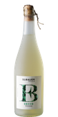 Ein stilvoller Secco in einer transparenten Flasche, die den hellen, sprudelnden Inhalt und den Korken sichtbar macht.